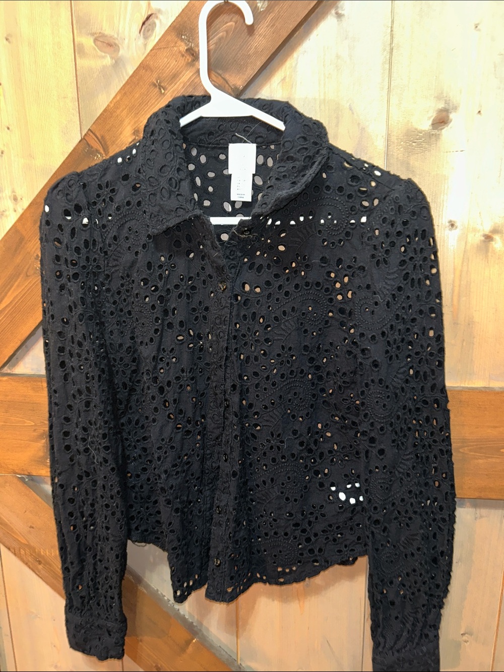 Jolie Black Eyelet Button-Down Shirt